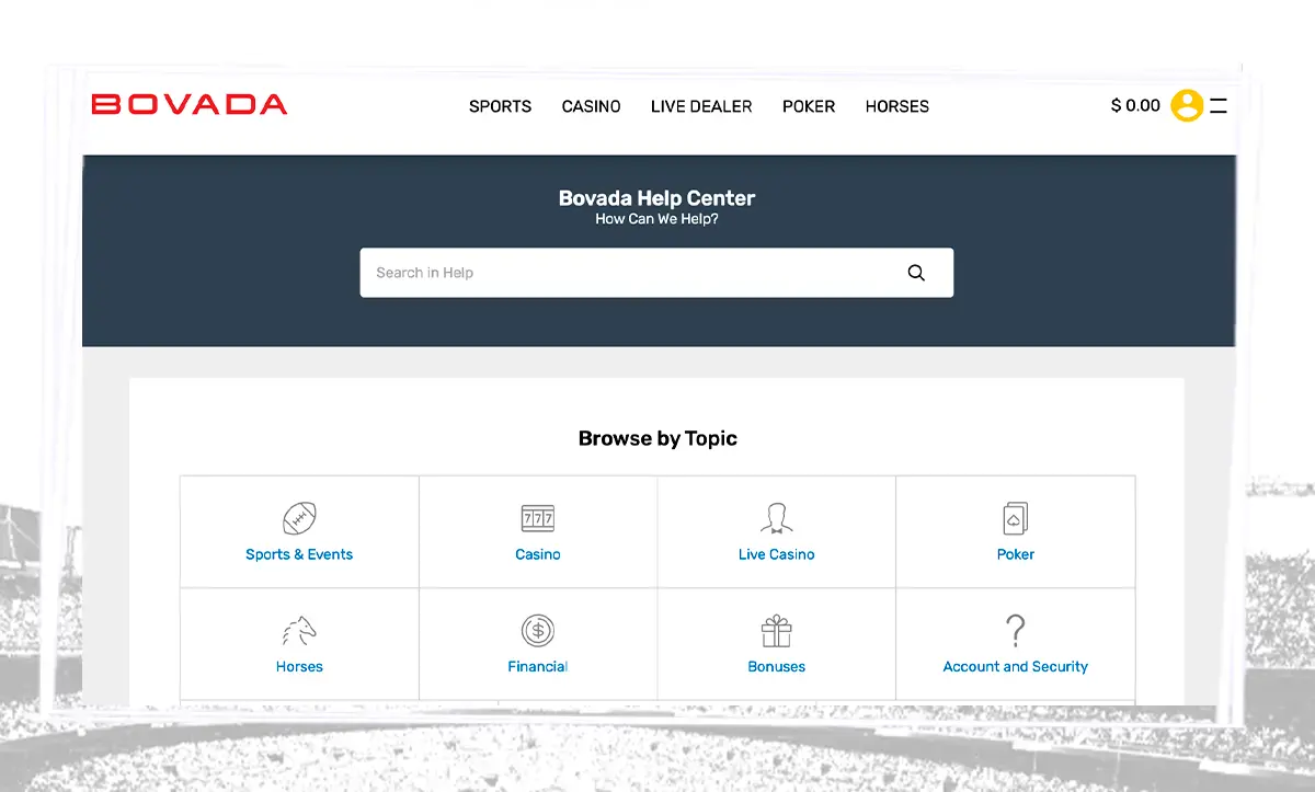 Bovada-help-center-showing-account-tools-banking-pages-and-navigation-links