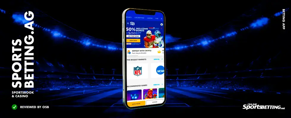 SportsBetting.ag-sportsbook-interface-on-a-mobile-phone-with-a-blue-stadium-background-—-reliable-offshore-betting-site-for-US-bettors