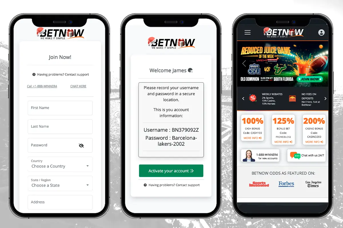 Betnow mobile sign up process