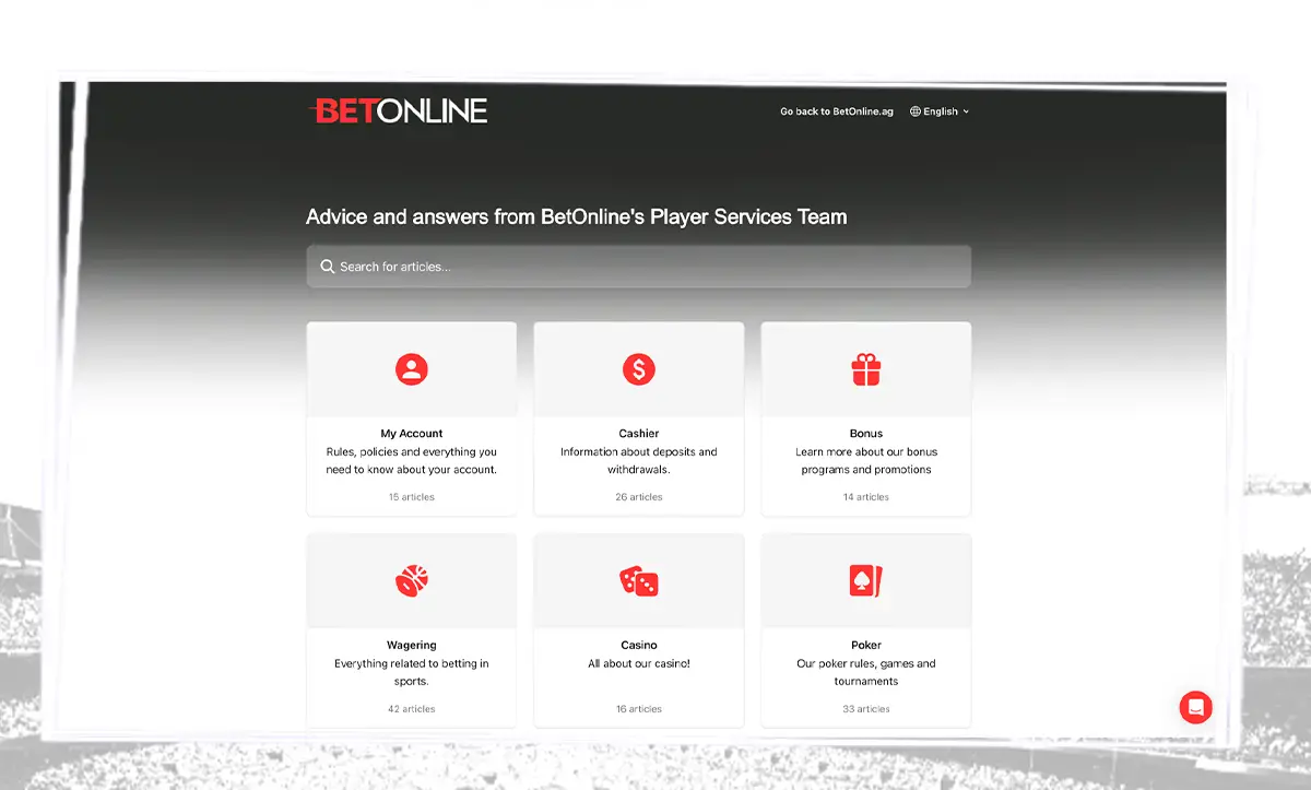 Betonline Help center menu