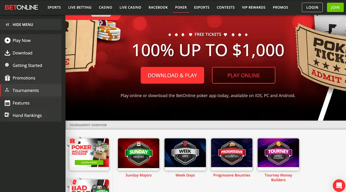BetOnline Live poker interface
