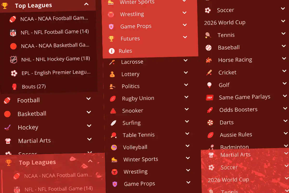 Sports available to bet on Betonline's interface