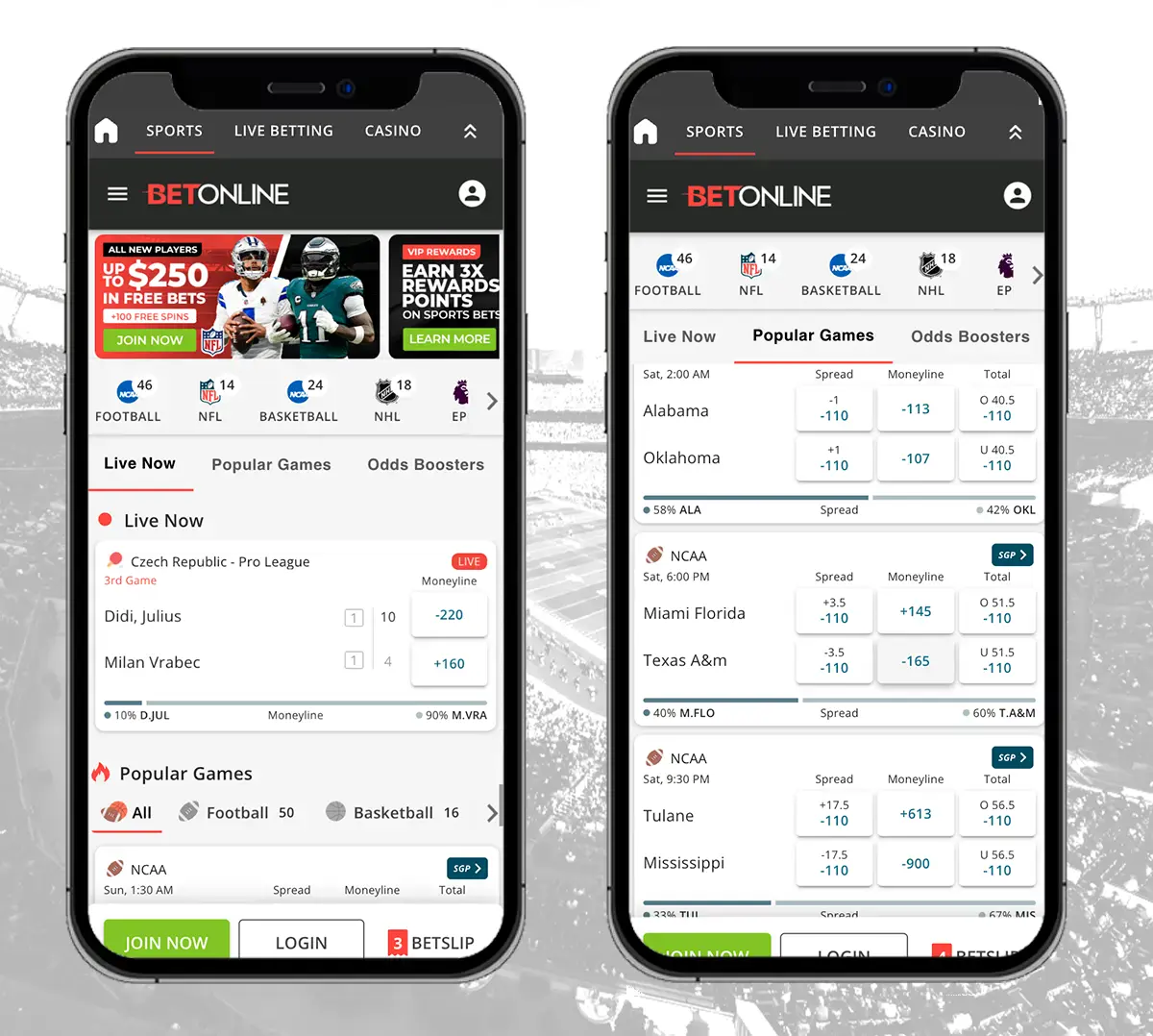 BetOnline sports betting interface for mobile
