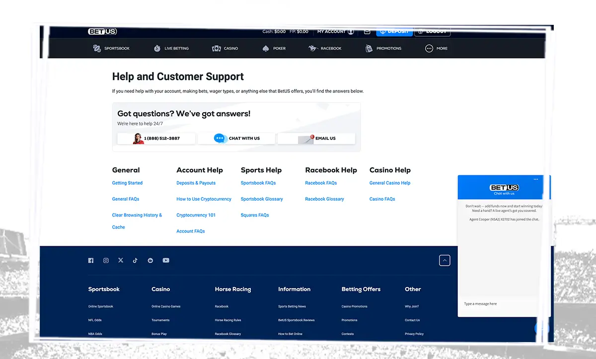 Bet Us help center and chat interface