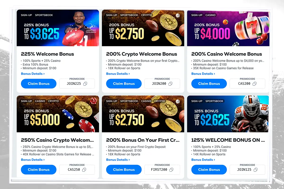 Bet Us sports and casino promotions interface