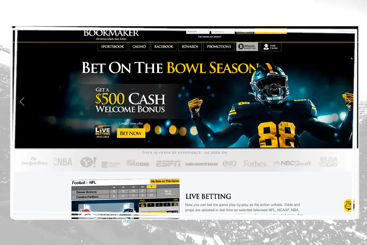 Bookmaker desktop homepage layout
