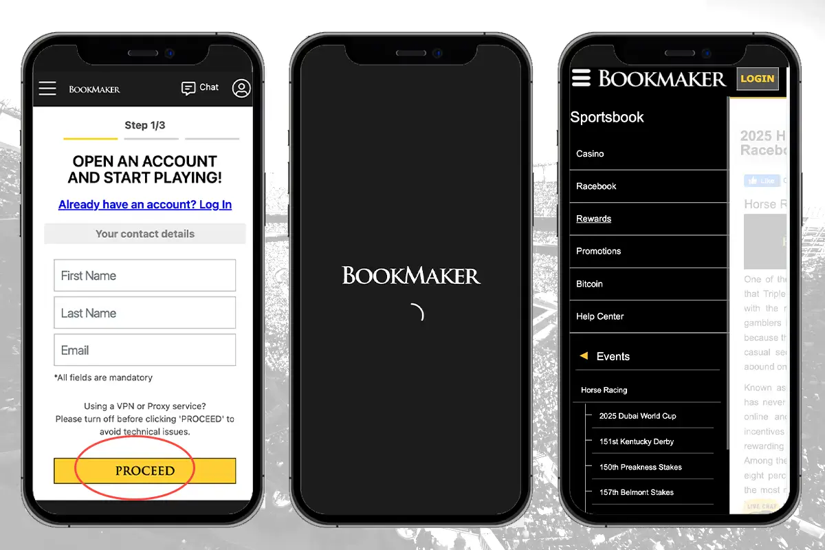 Bookmaker's mobile interface design and signup process
