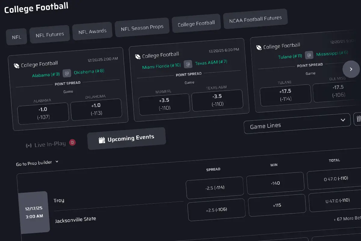 Lucky Rebel NFL betting odds page