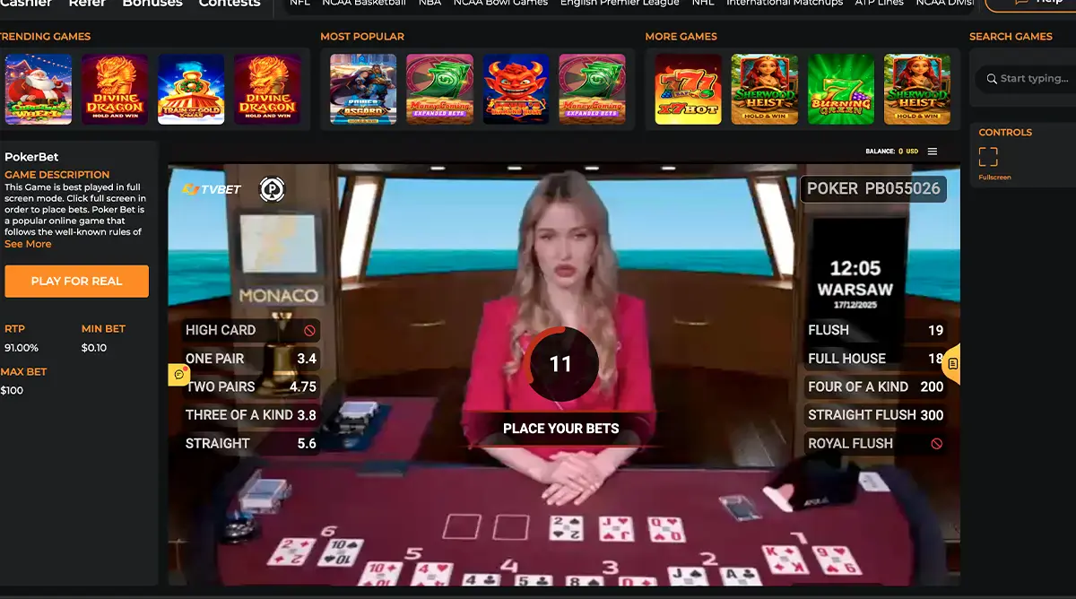 Mybookie-Live-poker-interface