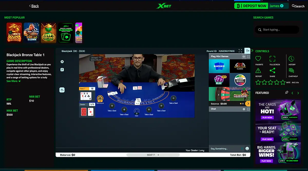 Xbet live poker interface