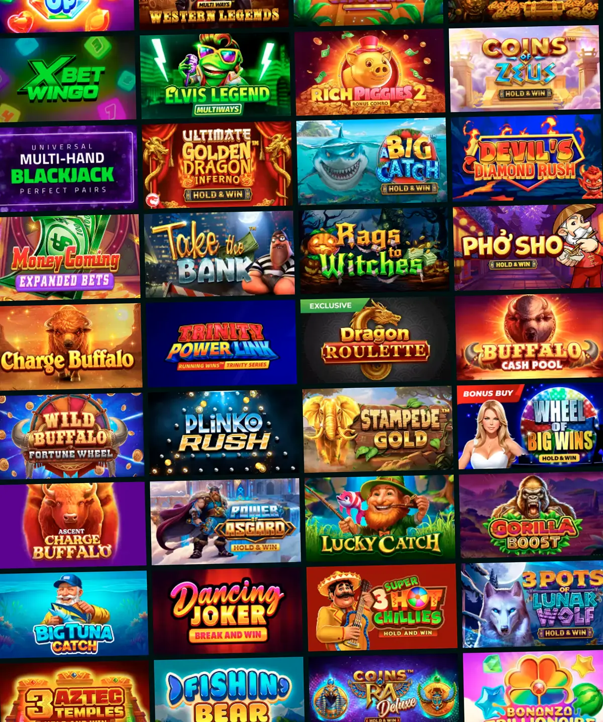 Xbet casino lobby featuring all the slots games available