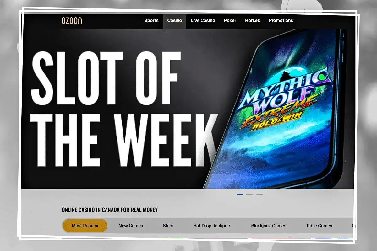 Ozoon-online-casino-homepage-featuring-Slot-of-the-Week-promotion