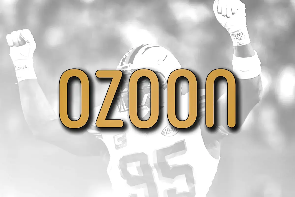 Ozoon-sportsbook-logo-in-gold-over-grayscale-football-player-celebrating-victory