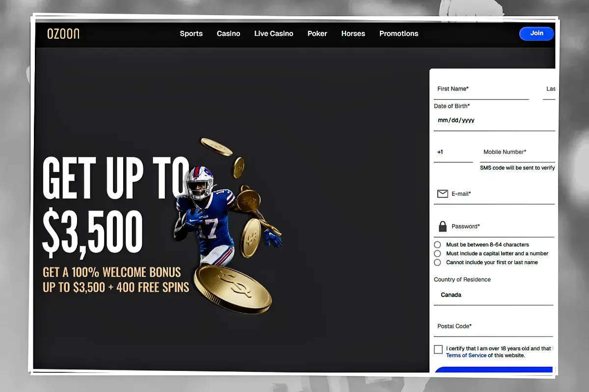 Ozoon-welcome-bonus-page-offering-up-to-3500-with-registration-form-displayed