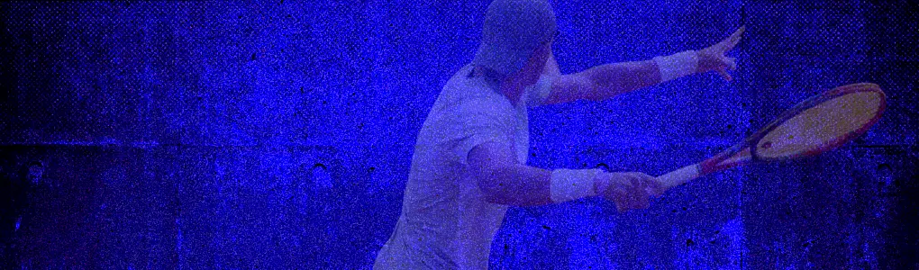 Blue-textured-tennis-image-of-a-player-reaching-for-a-forehand-shot-during-a-match_