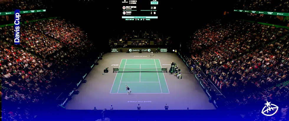 Davis-Cup-Indoor-tennis-arena-with-a-full-crowd-watching-a-hard-court-match