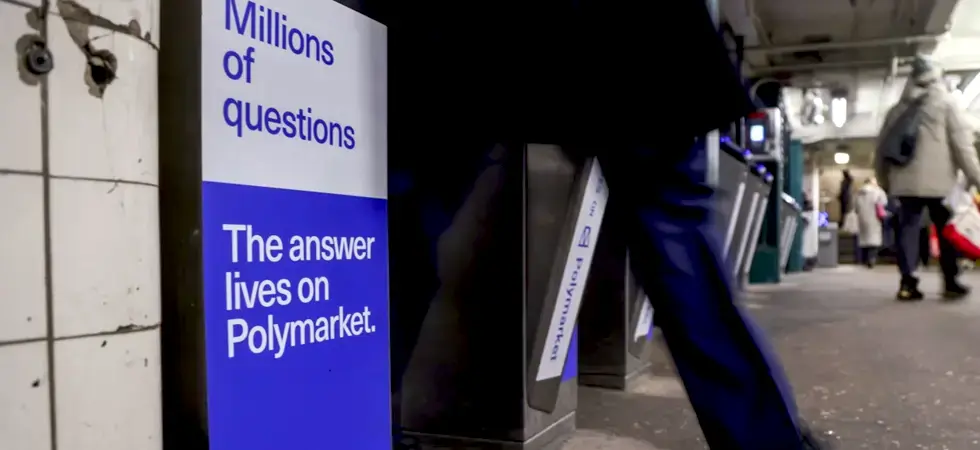 Polymarket advertisement in a New York City subway