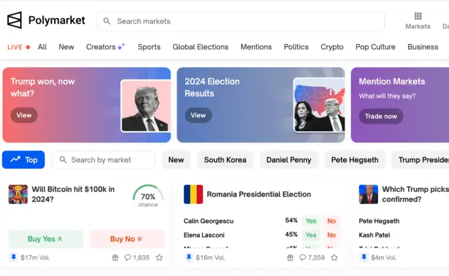 PolyMarket-prediction-market-homepage-interface