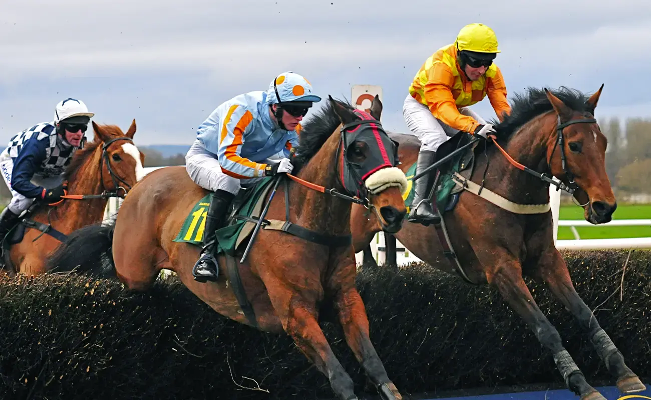 Two-Horses-Jumping-in-a-Off-Track-Race